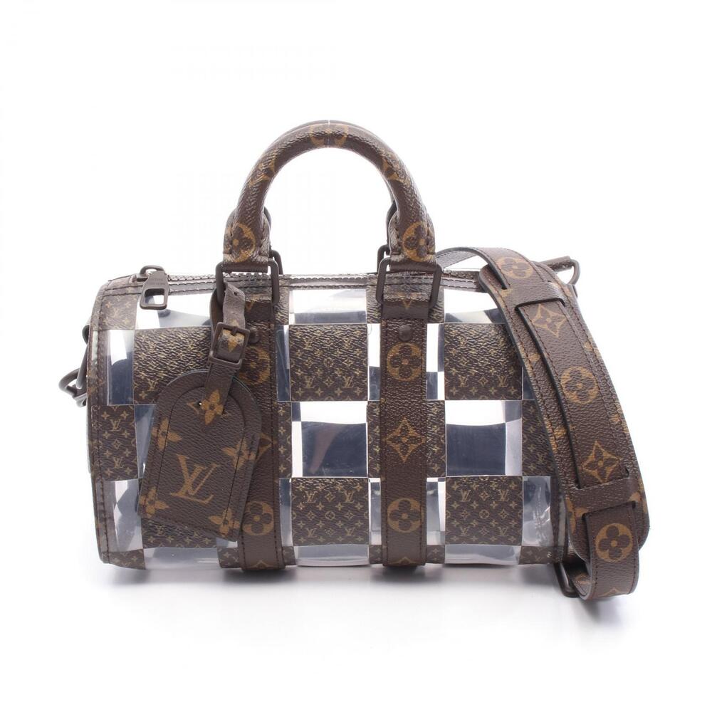Louis Vuitton Keepall Bandouliere Handbag Canvas Monogram Chess Brown Clear